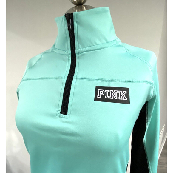PINK Victorias Secret Ultimate quarter zip pullover top mint green black size S - Picture 6 of 7